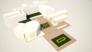 Vizualizácie navrhovaného priestoru pred magistrátom (záhrada na schodoch, zelené strechy, ďažďová záhrada). zdroj: MMK
